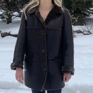 J. Jill Genuine Leather and Shearling Coat Medium